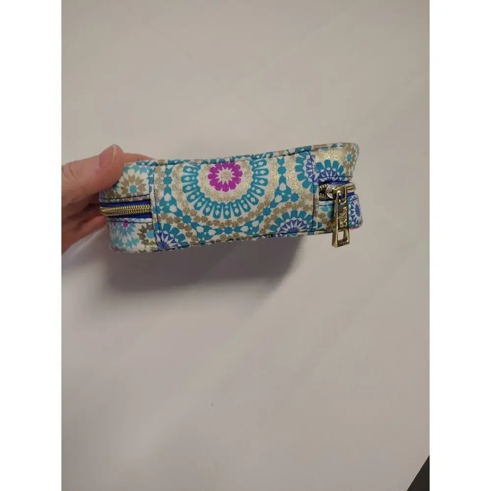 Estee Lauder Makeup Cosmetic Bag Mandala Print Square Blue Gold Pink